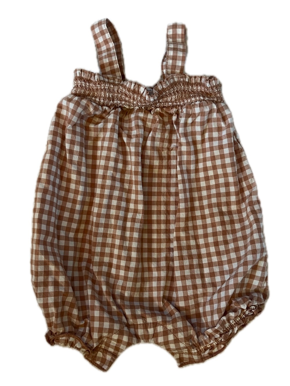 Carter's Brown and White Gingham Bubble Romper with Smocked Top